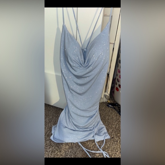Bliss Light Blue Glitter Prom Dress - Picture 3 of 3